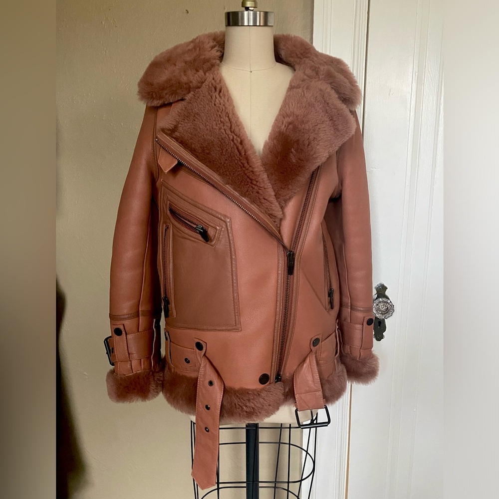 The Arrivals NYC Moya shearling  leather jacket in PINK